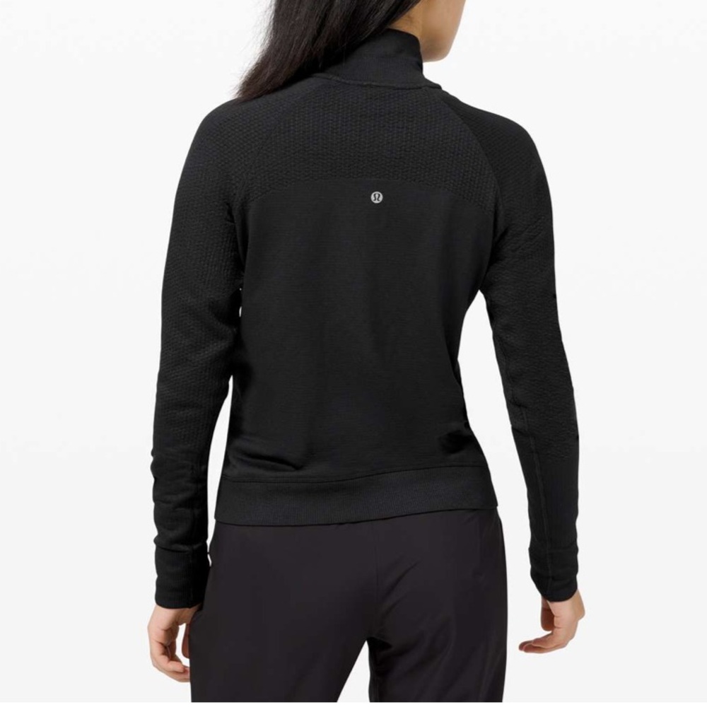 Lululemon black engineered wool half zip. Size 8.  Excellent Condition. - Picture 2 of 5